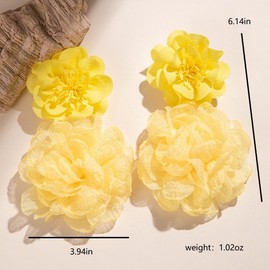 Large Yellow Flower Earrings for Women Statement, Boho Exaggerated Big Fluffy Fabric Flowers Earring Charm Romantic Y2k Party Prom Ear Jewelry Gifts Accessories (Yellow)