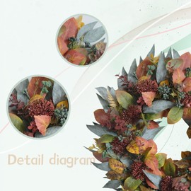 22-inch Fall Front Door Wreath Artificial Green Brown Autumn Leaf Red Thorn Fruit Fall Wreath Farmhouse Courtyard Indoor Outdoor Decoration Thanksgiving Harvest Festival Party Decoration