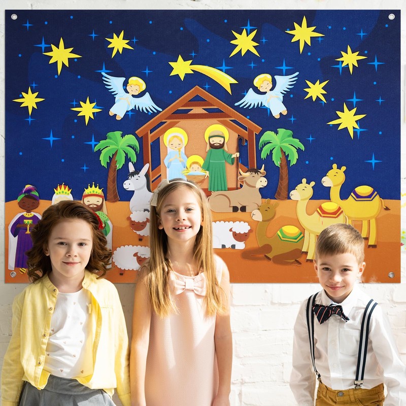 Batiyeer 31 Pcs Nativity Felt Set for Toddlers Kids Birth