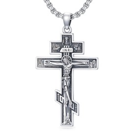 PDTJMTG Orthodox Cross Necklace for Men Sterling Silver Eastern Orthodox Cross Pendant with 22”+2” Stainless Steel Chain Gift for Men