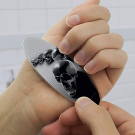 Metal Skulls Skeletons Double-Sided Oval Nail File Emery Board Set 4 Pack