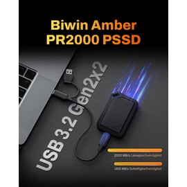 Biwin Amber PR2000 Externe SSD 1TB USB 3.2 Gen2x2 - Bis zu 2000 MB/s IP67 wasserdicht - Portable NVMe External Solid State Drives mit USB-C & USB-A Adapter, Schwarz