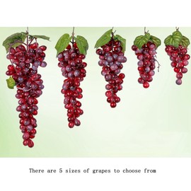 2 Bunches Red Rubber Grapes Artificial Grape Fake Grapes Lifelike Artificial Fruits for Party Pub Cabinet Ornament Home Garden Wedding Decoration Photography Props (24 Grains 6.5 Inches Long)