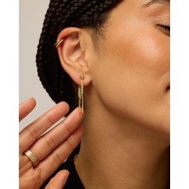 PAVOI 18K Yellow Gold Plated Sterling Silver Posts Drop Dangle Chain Earrings for Women | Dangling Chain Studs | Ball Threader Earscapes Earrings