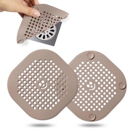 2 Pack Drain Hair Catcher Silicone Shower Drain Protector Sink Drain Strainer Hair Stopper for Shower Kitchen Bathroom Tub Brown 5.5 x 5.5 x 0.04 inches