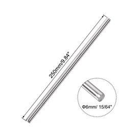 TOP-VIGOR 2Pcs 6mm x 250mm 304 Stainless Steel Round Rods, Metal Solid Round Shaft Rods Lathe Bar Stock for DIY Crafts Car Helicopter Airplane Model