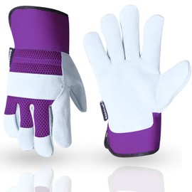 Thorn Proof Work Gloves Heavy duty Leather Gardening Gloves for Ladies Women Durable Protective Garden Rigger Hand Utility Safety Men Kids Washable Gripper (Purple, L)