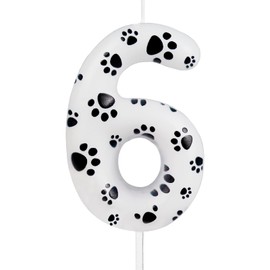 FUNCANDLE White Dog Paw Print Birthday Candles Number 6,Happy Birthday Candle,Dog Paw Toppers Candles for Pet Puppy Cat Party,Decorations for Boys and Girls 6th Birthday Party Supplies