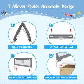 TKMYAQ Bed Rails for Toddlers - 2-Minute Quick Assembly, Foldable Baby Bed Rail Guards, Adjustable Height, Fits Twin, Full Size Beds (1 Side, 39")