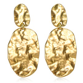 Hammered Gold Plated Dangle Drop Earrings Women Chunky Gold Earrings Trendy Statement Earring Fashion Drop Dangle Earring for Party Prom Gifts