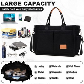 Keyck Women's Corduroy Shoulder Bag, Medium Tote Bag with Zip, Cord Bag, Women's Crossbody Bag, Shopper Bag, Handbag, Shoulder Bags for Work, Office, Travel, Shopping, School, black