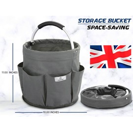 Heather UK Cleaning Bucket Organiser Caddy with Handle Cushioned Bag for Cleaning Products Organiser Cleaning Hamper Cleaning Caddy with Handle Buckets for Storage Basket Housekeeping Soft Grip (Grey)