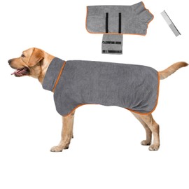 Microfibre Dog Bathrobe, Extra Absorbent Bathrobe, Dog, Quick Drying Dog Bath Towel with Adjustable Straps, Soft Dog Towel for Large, Medium, Small Dogs and Cats (L)