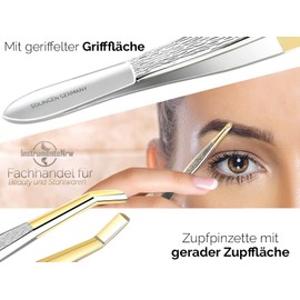 Plucking tweezers from Solingen made in Germany eyebrow tweezers for facial care for plucking eyebrows, beard hair or small hairs for men and women (cranked / gold-plated)