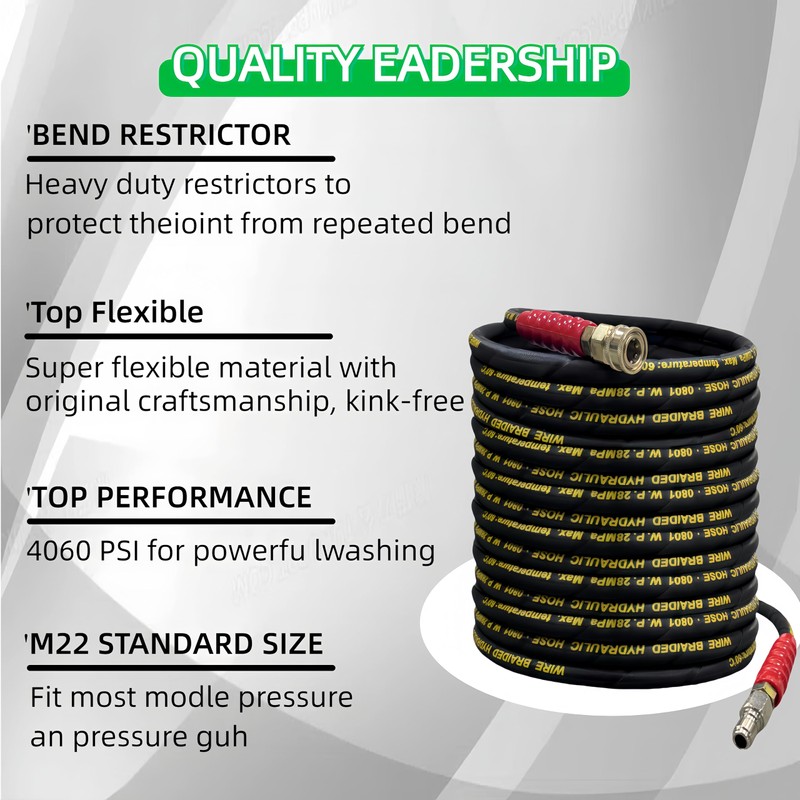 YUYEW Pressure Washer Hose 32FT with 3/8 Inch Quick Connect,