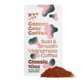 Copper Cow Premium Vietnamese Ground Coffee, 10 OZ | Classic Black Coffee | Dark Roast Made from Robusta Beans | 100% Vietnamese Coffee, Smooth, Bold Robusta, No Artificial Flavors