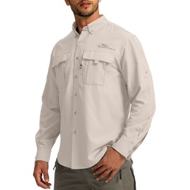 Men's Sun Protection Fishing Shirts Long Sleeve Travel Work Shirts for Men UPF50+ Button Down Shirts with Zipper Pockets(Light Khaki X-Large)