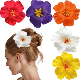 5PCS Hawaiian Hair Clips for Women Flower Hair Clips Artificial Flower Hair Plumeria Claw Clips Hibiscus for Wedding Bridal Vacation Beach Party (Hibiscus flower,5)