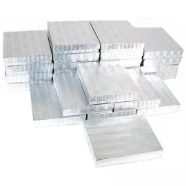 FindingKing 25 Silver Foil Cotton Filled Jewelry Gift Boxes 6 1/8"