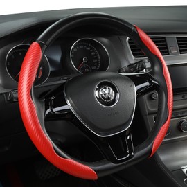 Coverado Steering Wheel Cover, Deluxe Leather Anti-Slip Design Car Steering Wheel Protector, 15 Inch Universal Fit for Car Truck SUV Men Women Universal 14.5 to 15 Inch 2pcs(Purered)