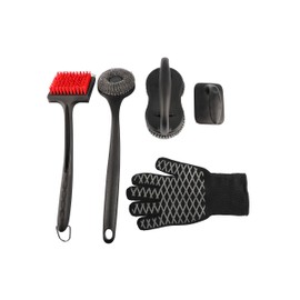 PitMaster King 5 Pc. High Temperature Grill Cleaning Kit with Nylon & Wire Brushes, Heat Resistant Glove, Black