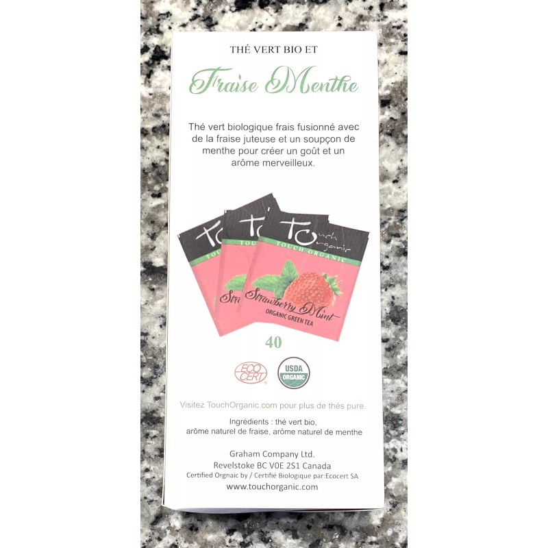Touch Organic Strawberry MINT Green Tea Bags, 40 Bags, 2.5