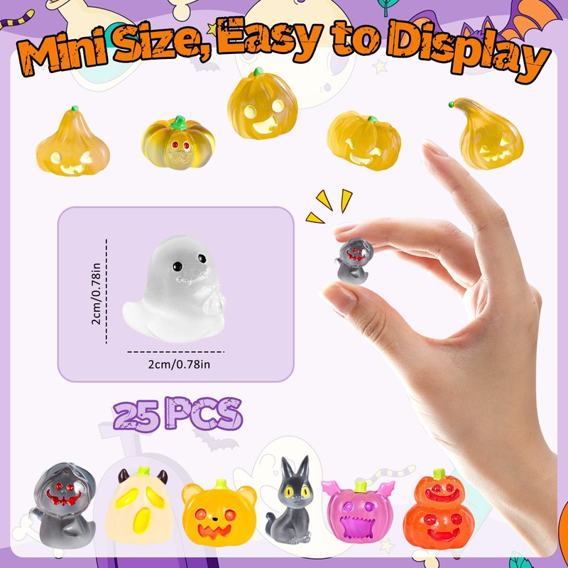 25PCS Halloween Mini Resin Pumpkin Ghost Figures Glow in Dark