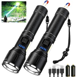 Banral Rechargeable Magnetic Flashlights High Lumens, Super Bright LED Powerful Flashlight 8 Modes with COB Work Light, Waterproof Handheld Flash Light for Camping (2 Pack with Paper Box, Black)