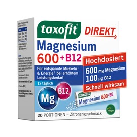 taxofit Magnesium 600 + B12 Direct, 20 Servings of Direct Granules, Magnesium Oxide High Dose 600 mg, Vitamin B12 & B1, Supports Energy Metabolism, Vegan & Laboratory Tested