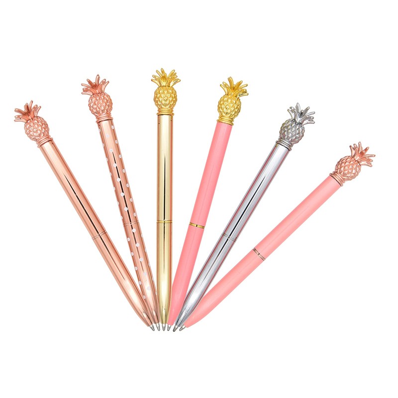 Gullor 6 Pieces Pineapple Pens, Bling Metal Ballpoint Pens for