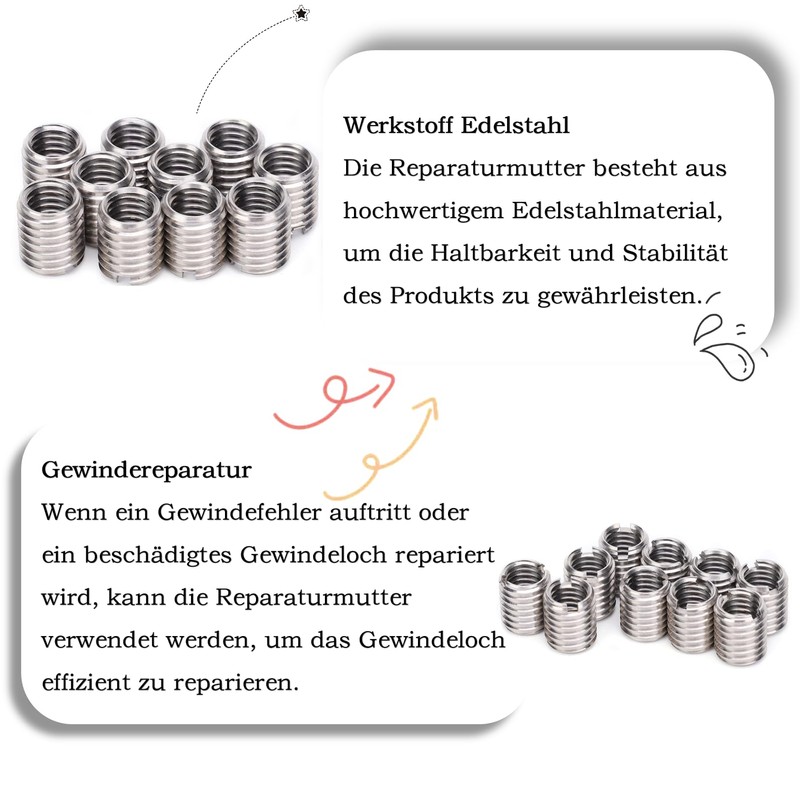10 Pieces Threaded Insert Reducing Nut M8 to M10 Stainless