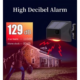 Lancoon Solar Alarm Outdoor Motion Sensor Detector Freely Rotatable IP65 Waterproof 129db Loud Siren Lamp Strobe Light with Remote for Orchard Farm Barn