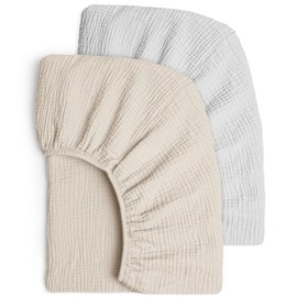 Set of 2 Children's Fitted Sheets, Muslin Cotton Fitted Sheet for Baby Cot and Cot, 60 x 120 cm / 70 x 140 cm, Travel Cot, Fitted Sheet, Side Cot, Sheets (Grey Cream)