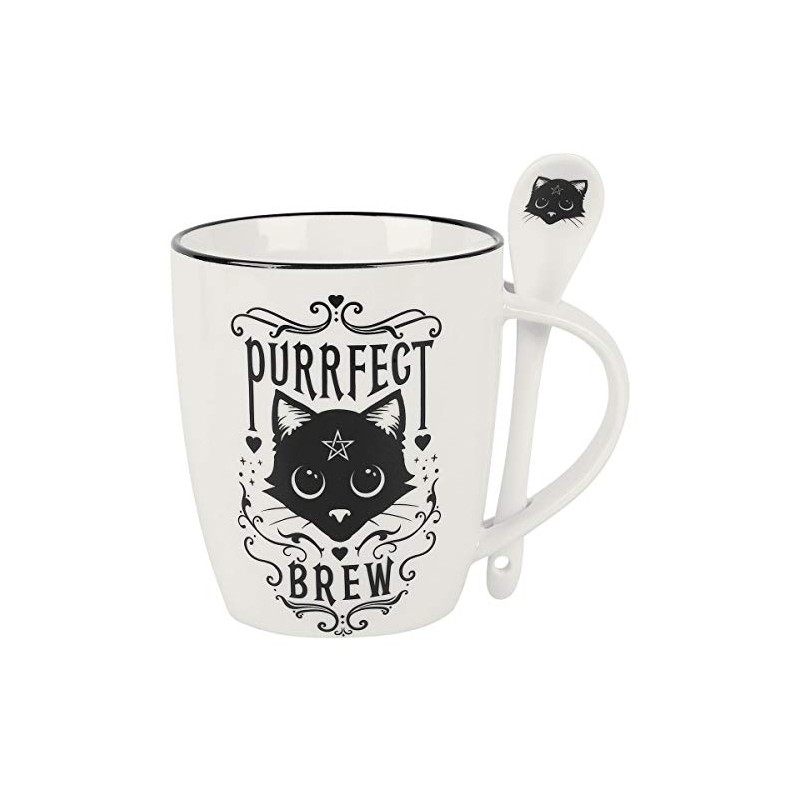 Alchemy Gothic Cup and Spoon Set Purrfect Brew White/Black