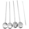 4 Spoon Straws Stirrer Stainless Steel 4 Pack + Cleaning