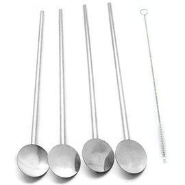 4 Spoon Straws Stirrer Stainless Steel 4 Pack + Cleaning Brush Drinking Straws Metal Reuseable Drinking Mixing Cocktail Eco Friendly Green