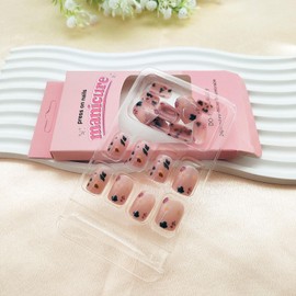 Square Press on Nails Short Cute Flowers Fake Nails Colorful Floral Glossy Acrylic Nails Press ons Full Cover Spring and Summer Stick Glue on Nails for Women Girls 24 Pcs