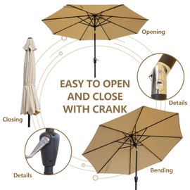 Amevci 9ft Outdoor Patio Umbrella,Patio Table Umbrella with Cover, Push Button Tilt and Crank, 8 Sturdy Ribs UV Protection Waterproof for Garden, Deck, Backyard, Pool (Khaki)