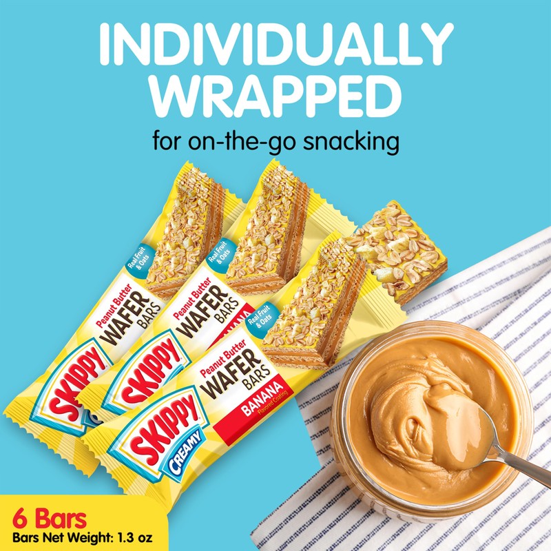SKIPPY Creamy Peanut Butter Wafer Bars, Banana Flavored, 6 Count