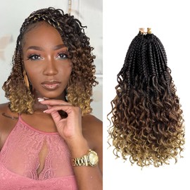 8 Packs Boho Box Crochet Braids Pre Looped with Curly Ends - 8 Inch Goddess Bohemian Box Braids Crochet Hair for Black Women Synthetic 3X Boho Crochet Hair Extensions Pre Looped 4-30-27