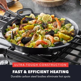 GreenPan x Bobby Flay 15” Carbon Steel Paella Pan, Pre-Seasoned, Nontoxic, PFAS-Free, Induction Compatible, Flat Bottom, Rice & Seafood Dishes, High Heat & Oven Safe Durable, Cast Iron Alternative