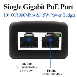 STEAMEMO 52V Gigabit PoE Injector Adapter, 15W 10/100/1000Mbps IEEE 802.3af Compliant, Plug & Play, Gigabit PoE Adapter for IP Cameras and VoIP Phones Network Distance Up to 328 ft
