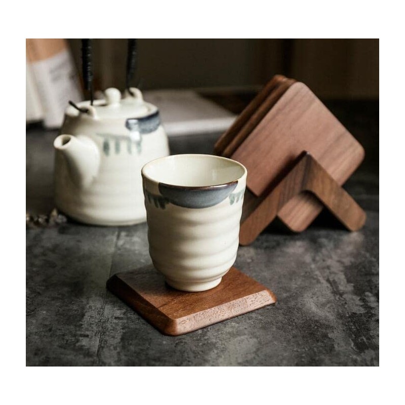 Tiardey Square Solid Wood Tea Coaster Beech Iinsulation Padwith Holder,Set