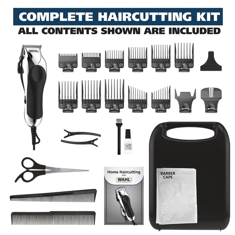 Wahl USA Chrome Pro Corded Clipper Complete Haircutting Kit for