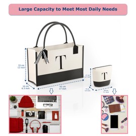 OATALY Embroidered Canvas Tote Bag with Zipper Pockets - Ideal Gift for Mom, Teacher, Sister