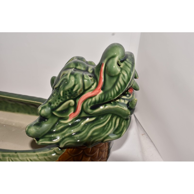 New 24" Asian Oriental Double Headed Green Dragon with Fire