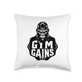 Gym Gains Silverback Gorilla Fitness Bodybuilding Mode Throw Pillow, 16x16, Multicolor