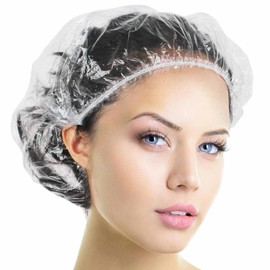 Shower Cap Disposable, 50 PCS Bath Caps Large Thick Clear Waterproof Plastic Elastic Hair Bath Caps for Women Kids Girls, Travel Spa, Hotel and Hair Solon, Home Use