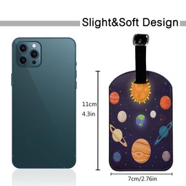 Zoczos Space Planet Suitcase Tags Solar System Cute Cartoon Colorful Planets Universe Outer Space Luggage Tag with Full Privacy Cover Leather Strap for Travel Bag Handbag, 1 Pack