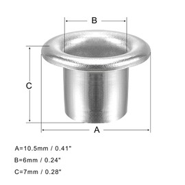 sourcing map Eyelets with Washers, 10.5 x 6 x 7mm Alloy Through Hole Hollow Rivets Grommets Silver Tone 100 Set